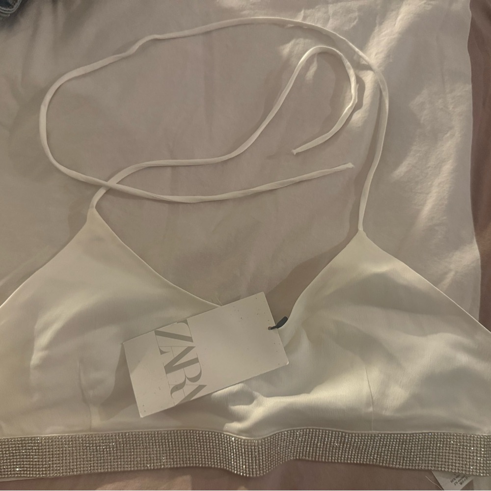 Zara Cream Satin Bralette with Sparkling Trim